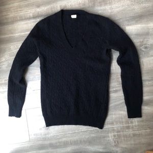 J Crew preppy navy nautical cable V neck sweater
